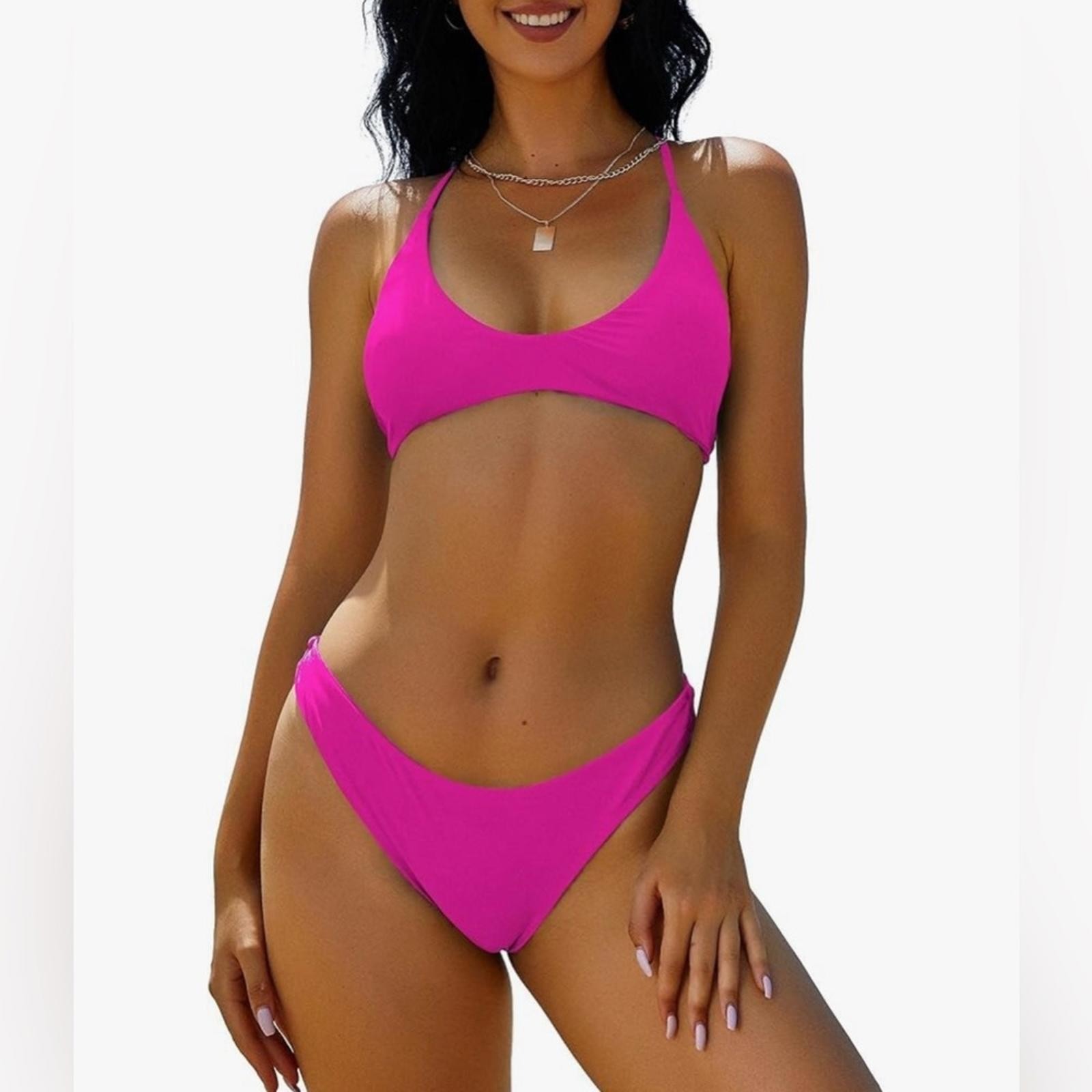 Nwd Zaful Size S Hot Pink Tie Back High Cut Bikini